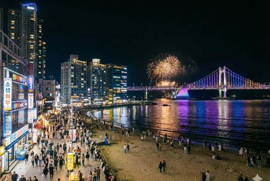 Phố biển Gwangalli là một trong những khung cảnh đêm quyến rũ nhất của Busan