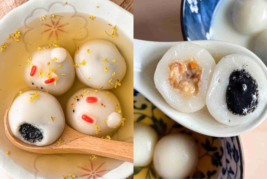 Tangyuan là món tráng miệng truyền thống với nhân mè đen, đậu đỏ hoặc đậu phộng