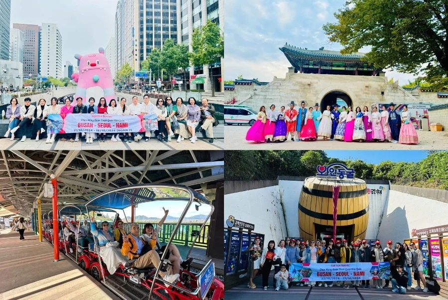 Đoàn khách Top Ten Travel cùng nhau tham gia nhiều hoạt động vui chơi giải trí tại Hàn Quốc