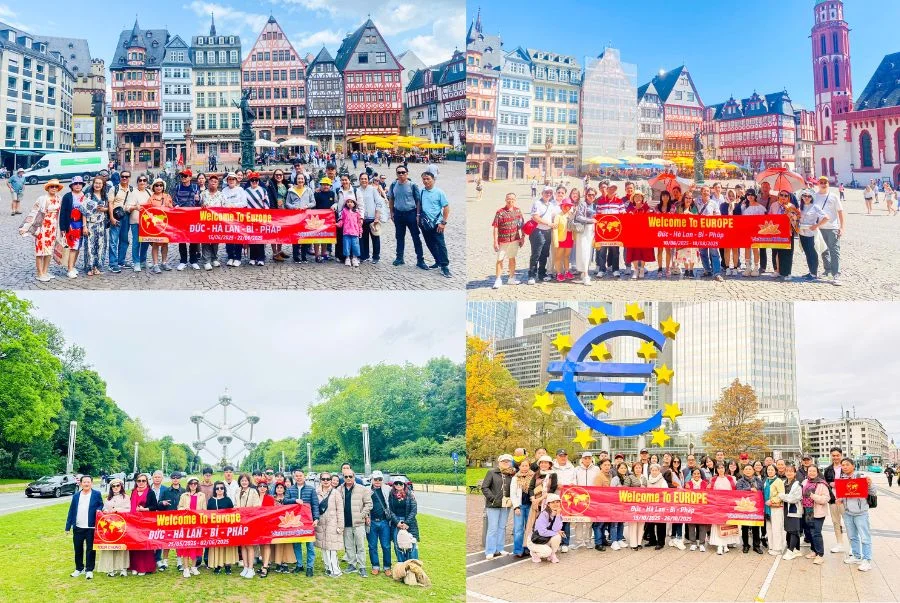 Du khách tham quan và chụp ảnh lưu niệm tại các điểm đến đẹp trong tour Đức - Hà Lan - Bỉ - Pháp