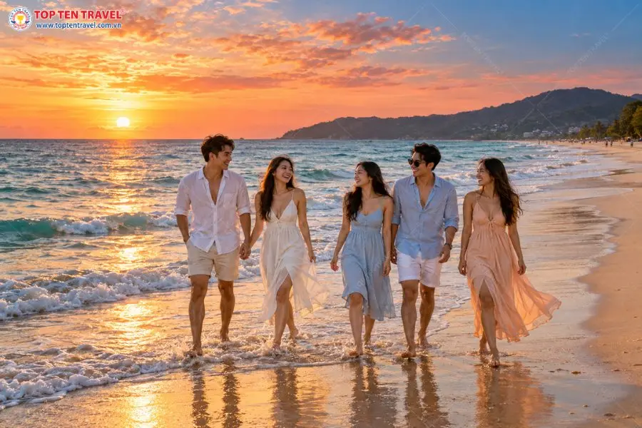 Những bước chân bên sóng biển và tiếng cười cùng bạn bè làm buổi chiều ở Karon thêm đáng nhớ