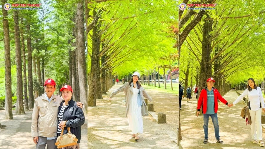 Các vị khách nhà Top Ten Travel thích thú chụp ảnh check-in khi đi du lịch đảo Nami