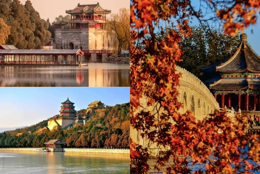 Di Hòa Viên đẹp như tranh cổ tích khi sắc lá thu vàng phủ kín quanh hồ Côn Minh