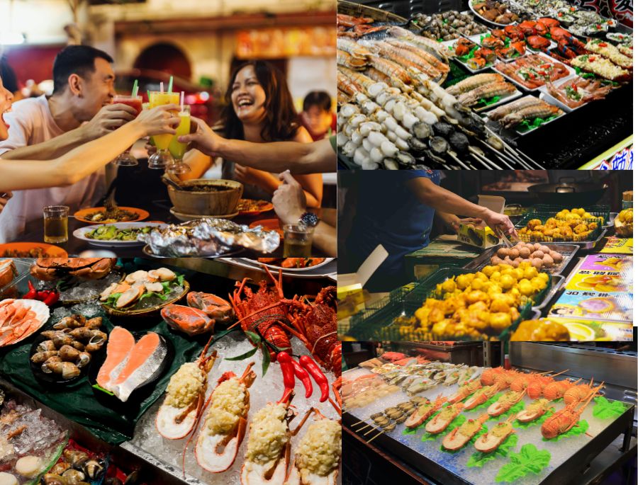Khung cảnh nhộn nhịp, ngập tràn đồ ăn tại chợ đêm Lục Hợp