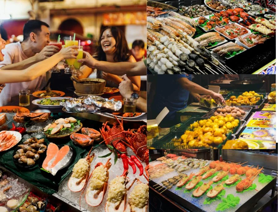 Khung cảnh nhộn nhịp, ngập tràn đồ ăn tại chợ đêm Lục Hợp