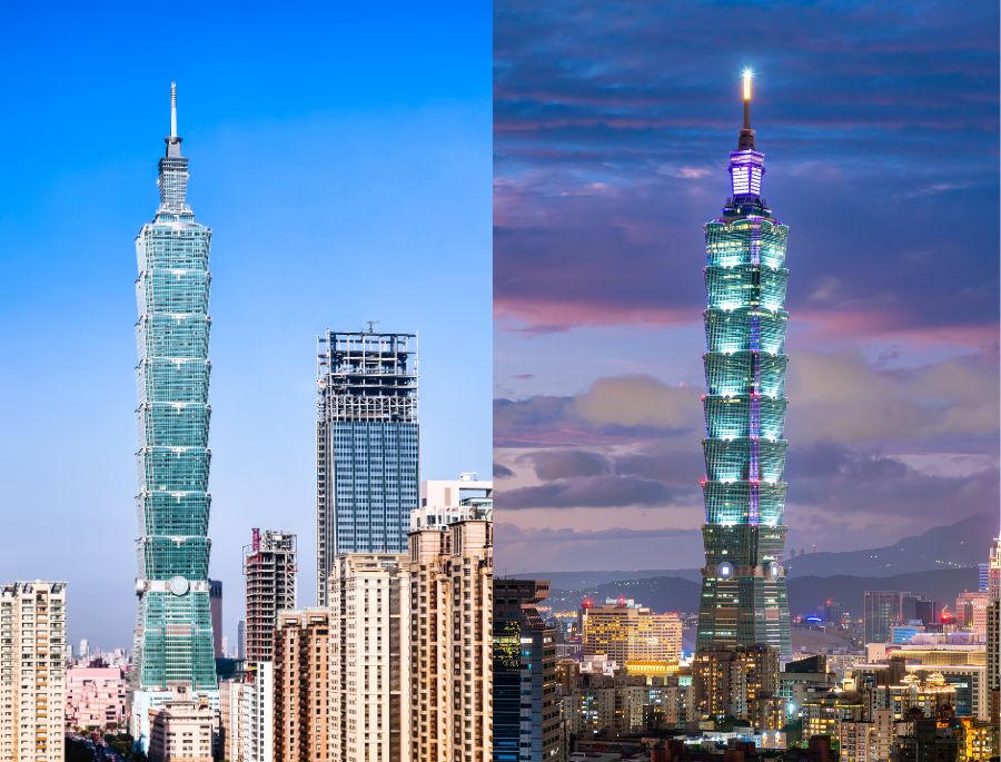 Tòa tháp Taipei 101 là biểu tượng kiến trúc hiện đại và niềm tự hào công nghệ của Đài Loan