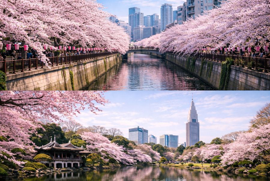 Sông Meguro và Shinjuku Gyoen sở hữu vẻ đẹp yên bình mỗi khi mùa xuân đến 