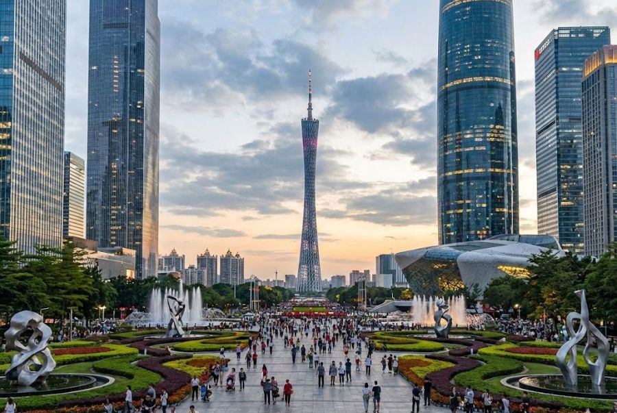 Quảng trường hoa thành tập trung hàng loạt các điểm đến nổi tiếng của Quảng Châu