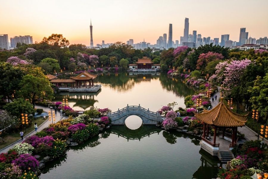 Vườn Vân Đài sở hữu không gian xanh mát, thảm hoa rực rỡ thay đổi theo mùa