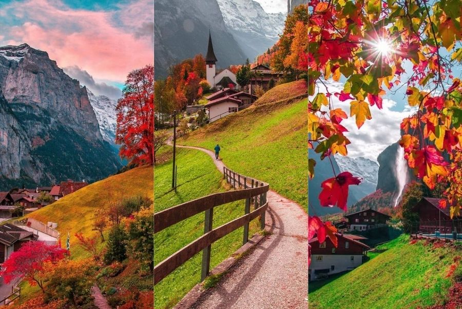 Mùa thu tại Lauterbrunnen mở ra bức tranh thung lũng thơ mộng dưới chân núi Alps