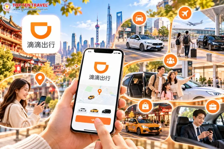 Ứng dụng DiDi giúp du khách đặt xe và di chuyển thuận tiện tại nhiều thành phố của Trung Quốc
