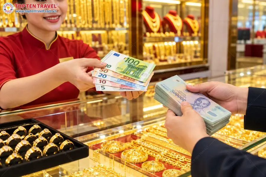 Hoạt động đổi tiền Euro tại các tiệm vàng được cấp phép