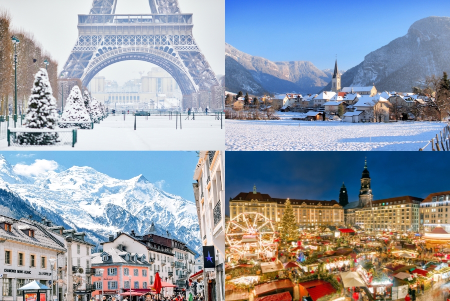 Nước Pháp vào mùa đông lại khoác lên mình vẻ đẹp nhộn nhịp của những khu chợ Giáng sinh cùng nét lãng mạn của những con phố tuyết trắng