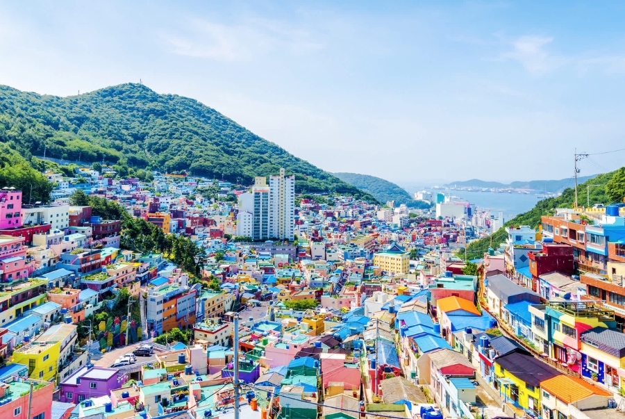 Busan thường có không khí ấm áp dễ chịu hơn, không có tuyết dày đặc như miền Bắc