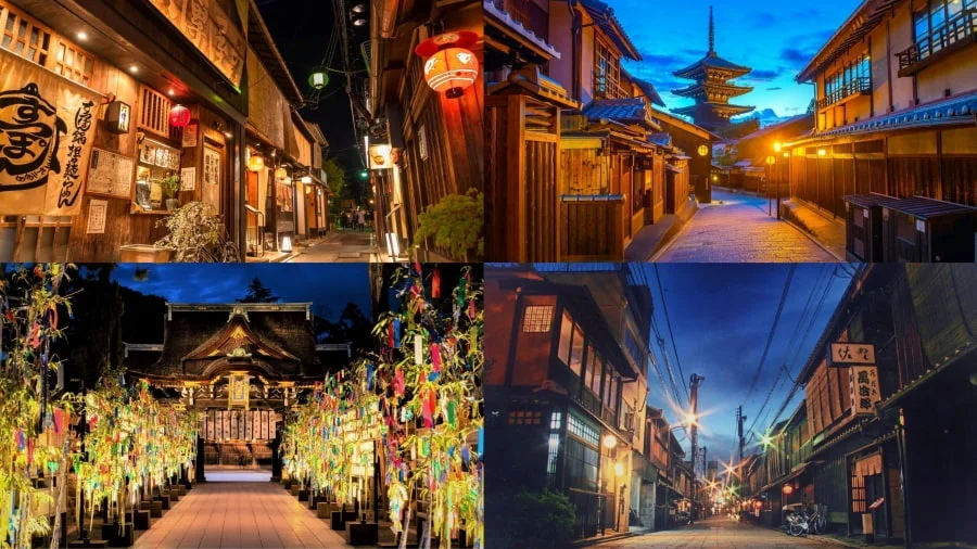 Khi màn đêm buông xuống, Kyoto lại khoác lên mình một vẻ đẹp hoàn toàn khác biệt, huyền ảo và đầy mê hoặc