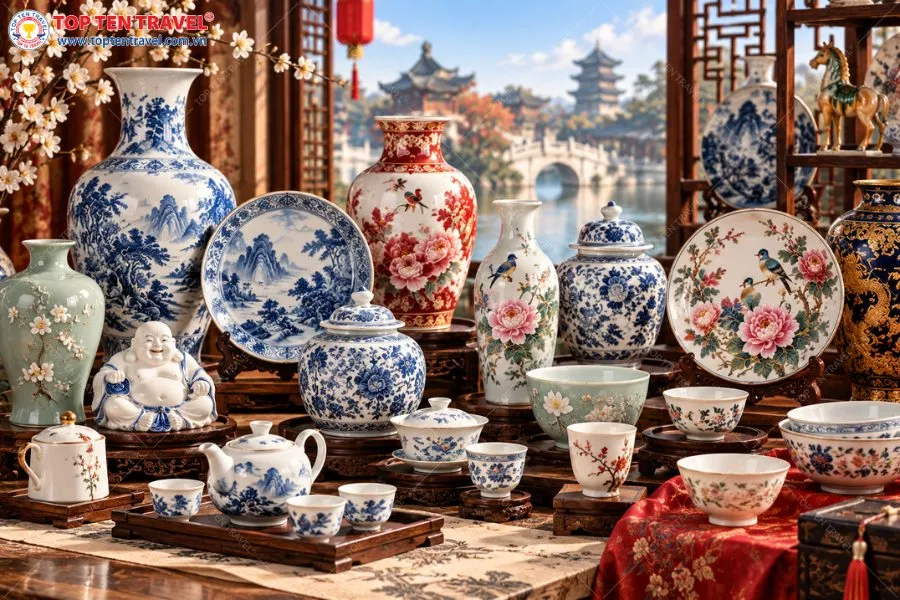 Các sản phẩm gốm sứ Trung Quốc gây ấn tượng bởi kiểu dáng đa dạng cùng những họa tiết trang trí tinh tế