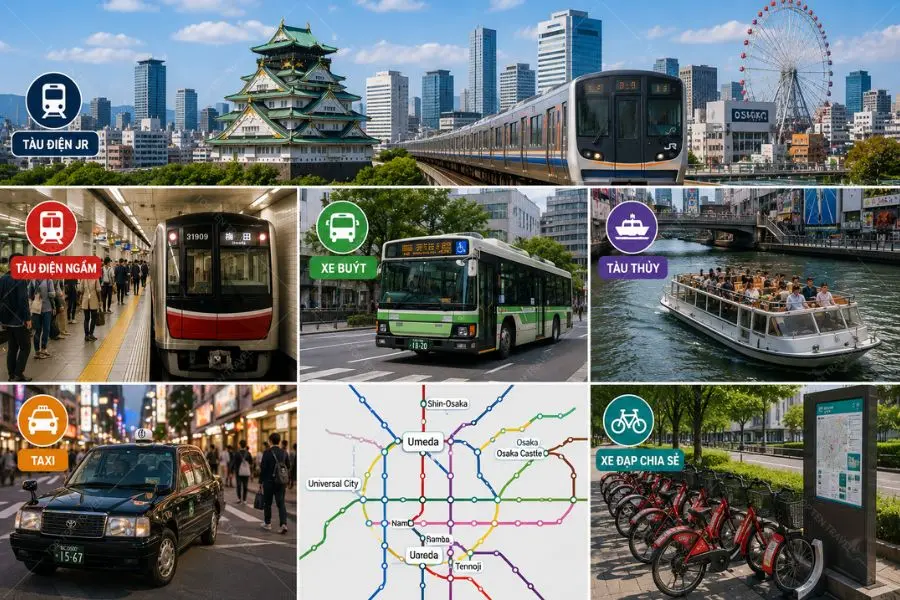 Hệ thống phương tiện hiện đại tại Osaka giúp du khách dễ dàng di chuyển giữa các điểm tham quan nổi tiếng.
