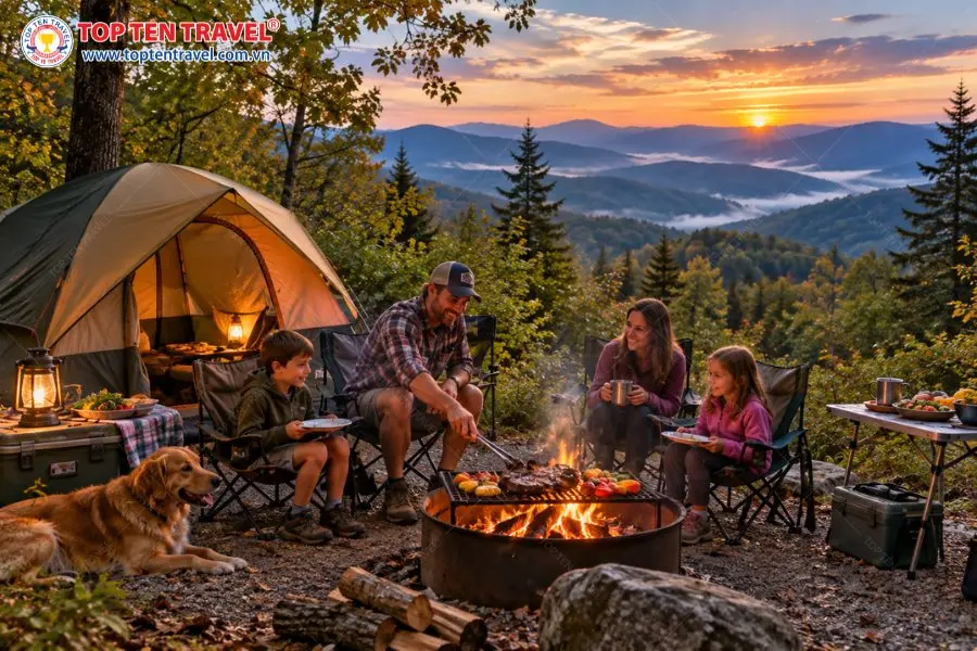 Trải nghiệm cắm trại và quây quần bên bếp lửa giữa thiên nhiên Great Smoky Mountains