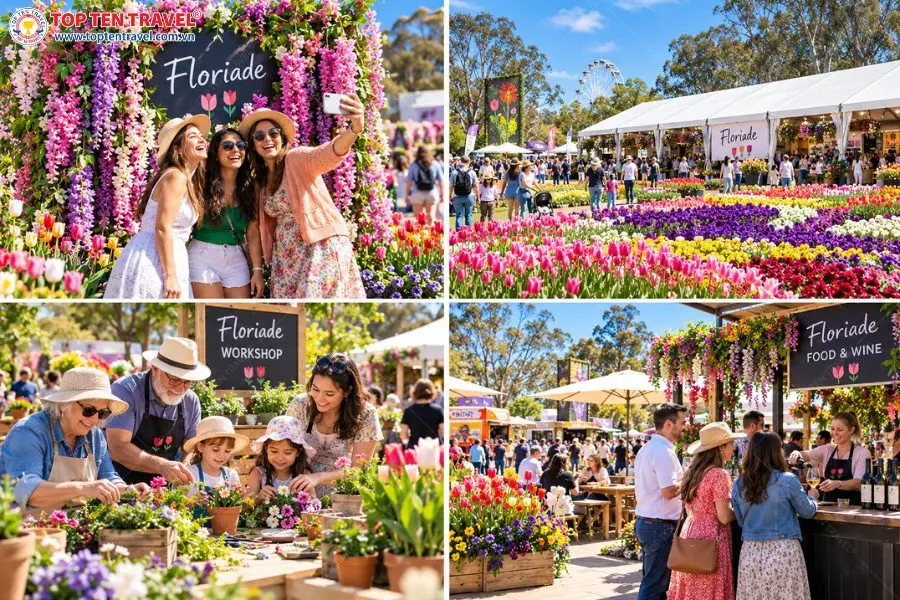 Du khách đến Floriade có thể ngắm hoa, chụp ảnh, tham gia workshop, thưởng thức ẩm thực và tận hưởng không khí lễ hội sôi động.