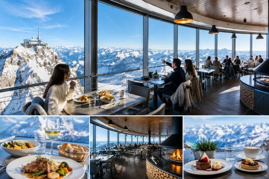 Panorama Restaurant sở hữu tầm nhìn tuyệt đẹp hướng ra dãy Alps hùng vĩ giữa không gian sang trọng và ấm cúng