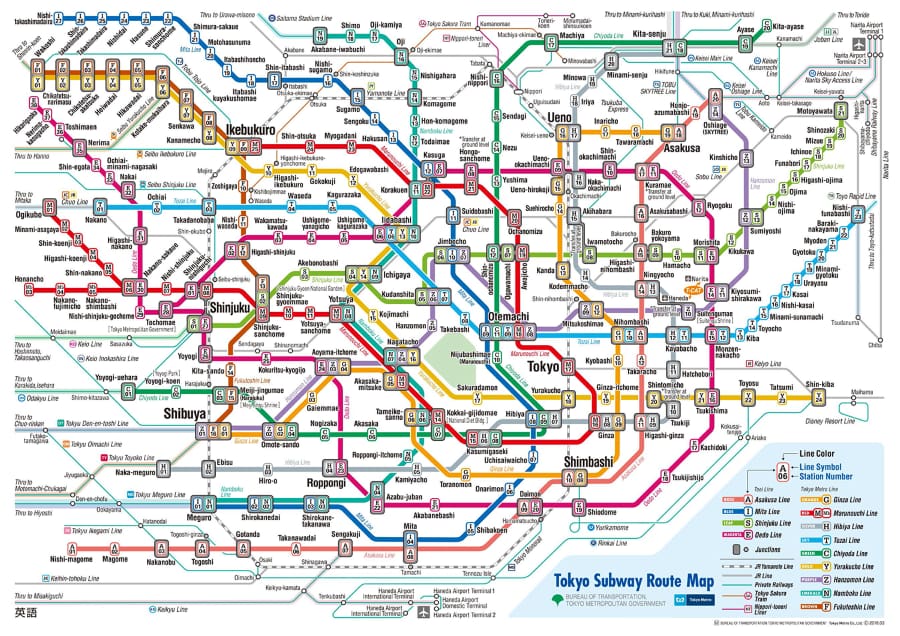 Bản đồ tàu điện ngầm Tokyo thoạt nhìn có thể khiến bạn cảm thấy choáng ngợp bởi vô số đường ray và ký hiệu
