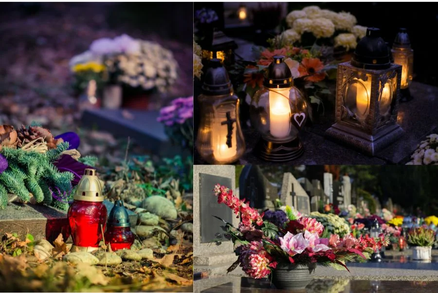 Mọi người mang hoa và dọn dẹp phần mộ cho người thân của mình trong ngày lễ