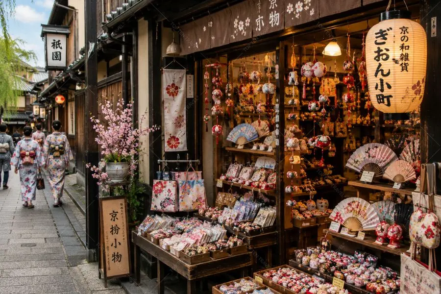 Cửa hàng thủ công truyền thống tại phố cổ Gion Kyoto với nhiều sản phẩm tinh xảo