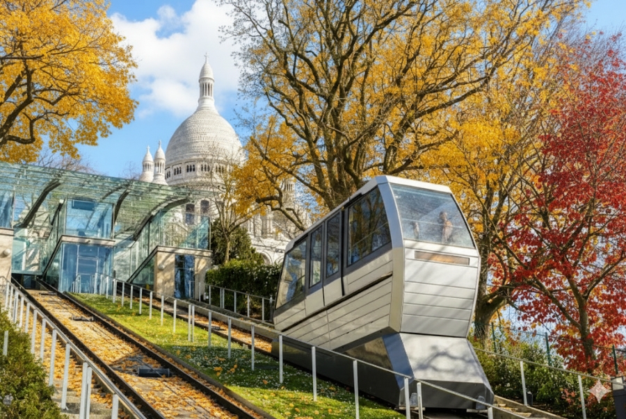 Nếu có dịp đến đồi Montmartre du khách hãy thử một lần trải nghiệm hệ thống cáp treo này
