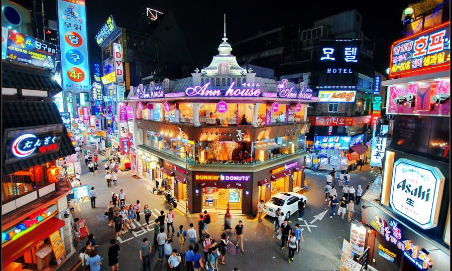 Hongdae còn nổi tiếng với các quán cà phê thú cưng và quán bar sôi động