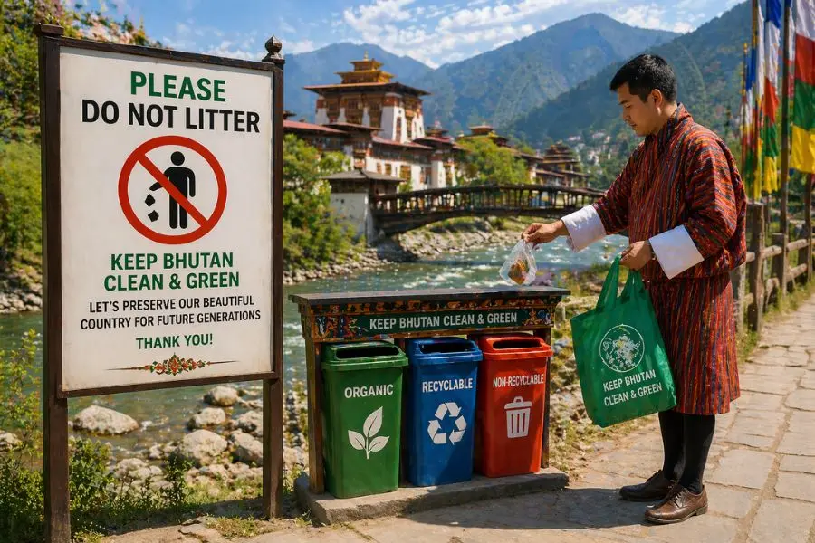 Việc xả rác lung tung sẽ gây ảnh hưởng lớn đến môi trường sống của người dân Bhutan