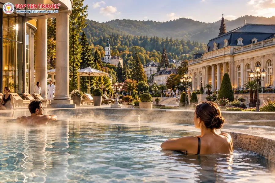 Baden-Baden là thị trấn nghỉ dưỡng nổi tiếng ở Rừng Đen, hấp dẫn du khách với suối khoáng, spa và không gian kiến trúc sang trọng.