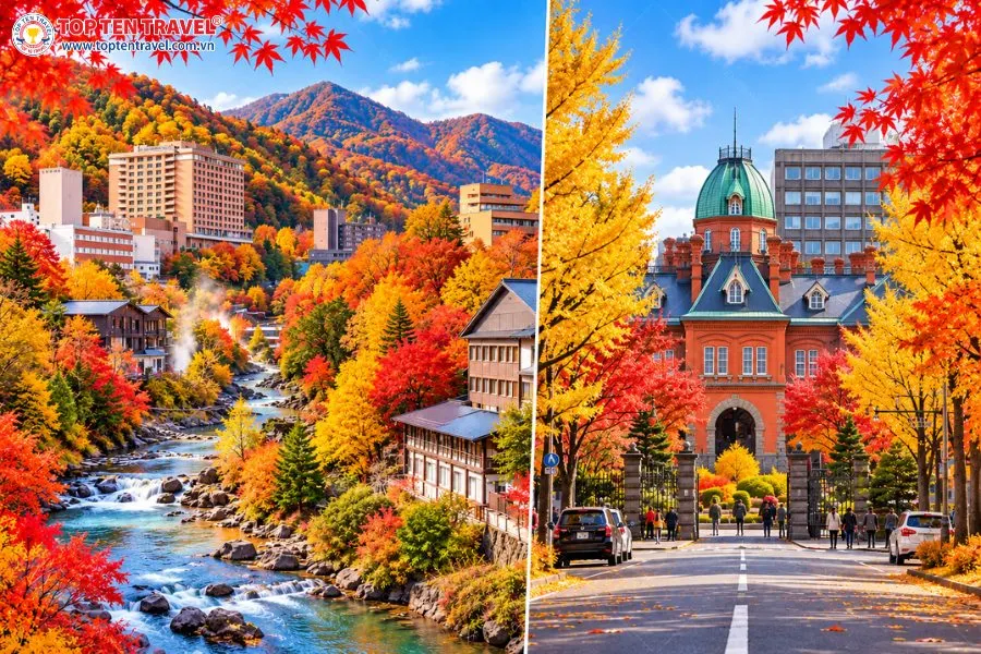 Hokkaido rực rỡ sắc vàng, cam, đỏ khi mùa thu đến sớm