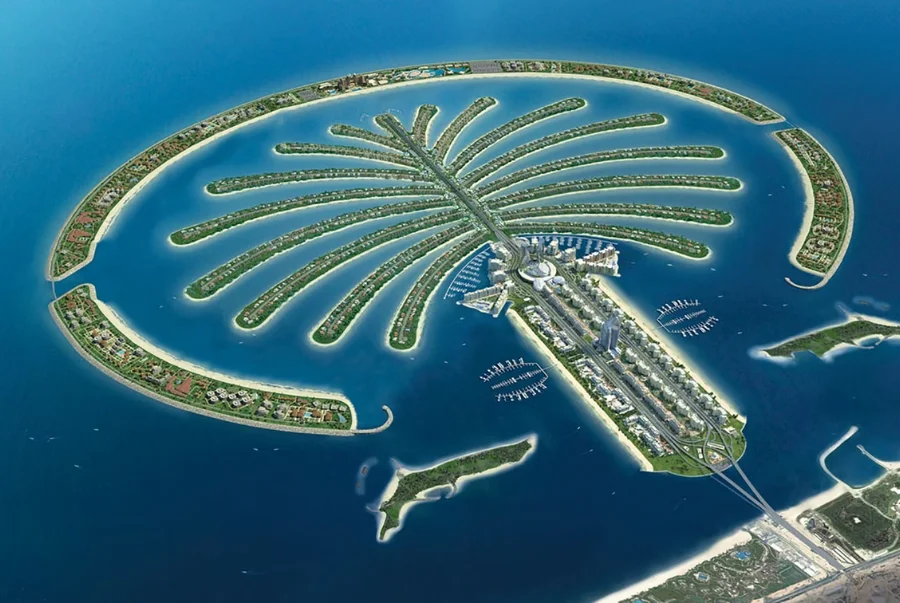 Palm Jumeirah nổi tiếng là quần đảo nhân tạo nổi tiếng nhất thế giới với hình dáng cây cọ
