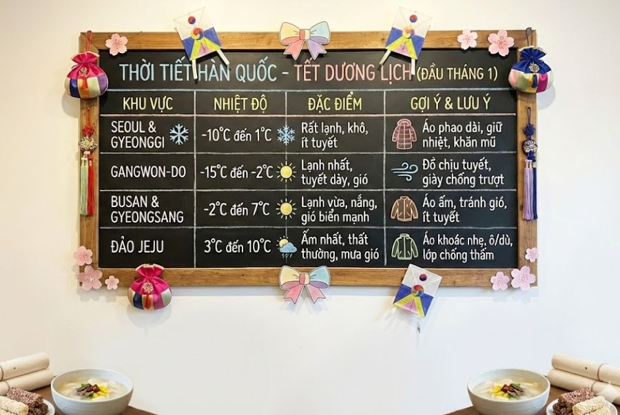 Một số các thông tin chi tiết về thời tiết tại các khu vực ở Hàn Quốc