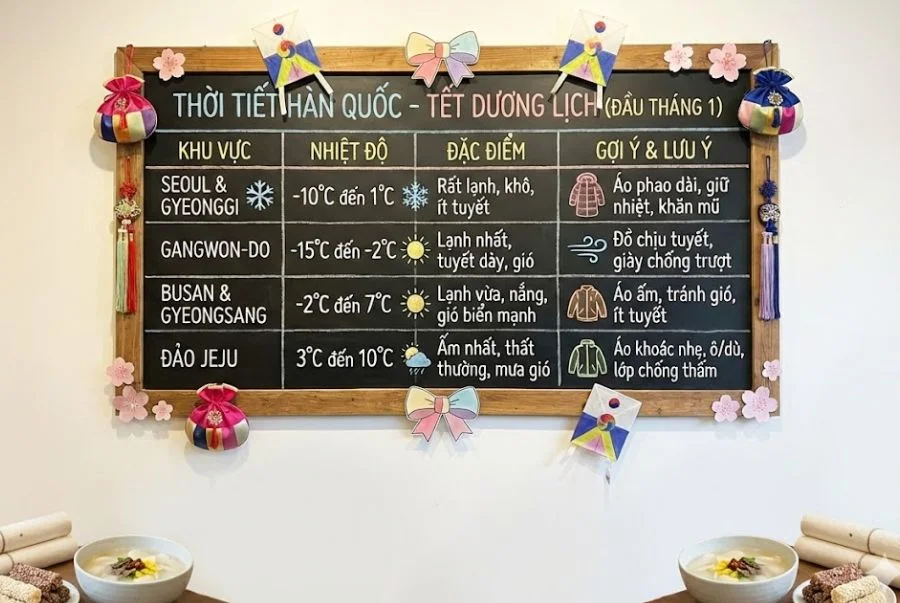 Một số các thông tin chi tiết về thời tiết tại các khu vực ở Hàn Quốc