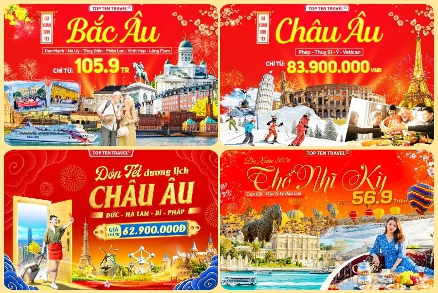 Một số các dòng tour Châu Âu tết 2026 được yêu thích nhất tại Top Ten Travel