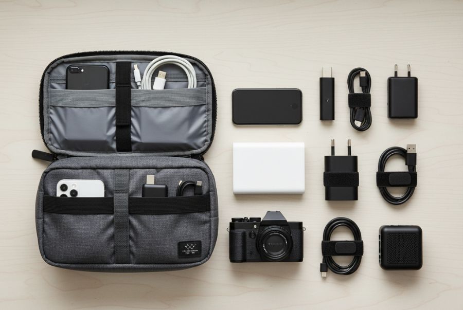 Một chiếc túi đựng các món đồ điện tử sẽ giúp Bạn thoải mái hơn khi đi du lịch