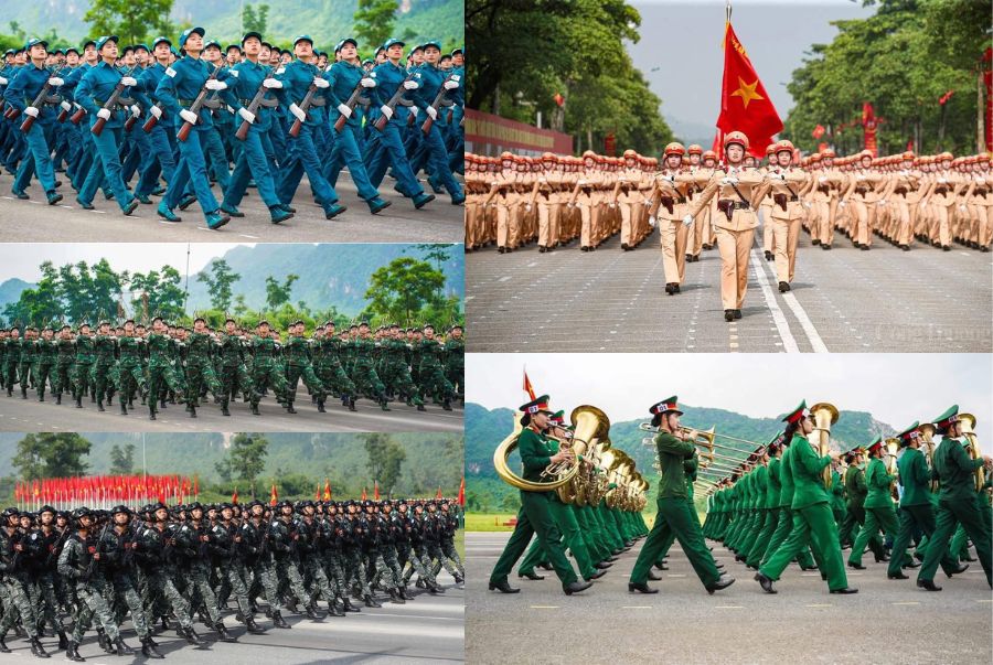 Những màn diễu binh, diễu hành đẹp mắt đến từcác khối Quân Đội, Công An, Dân Quân Tự Vệ, Lực Lượng Đặc Nhiệm… 