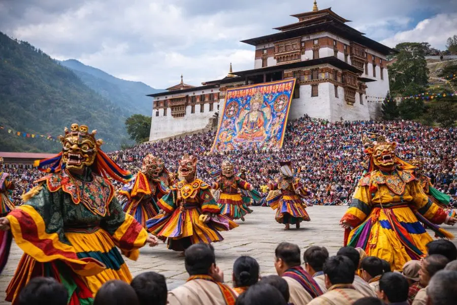 Lễ hội Paro Tshechu biến không gian tu viện thành một trung tâm sinh hoạt vừa linh thiêng, vừa sống động​