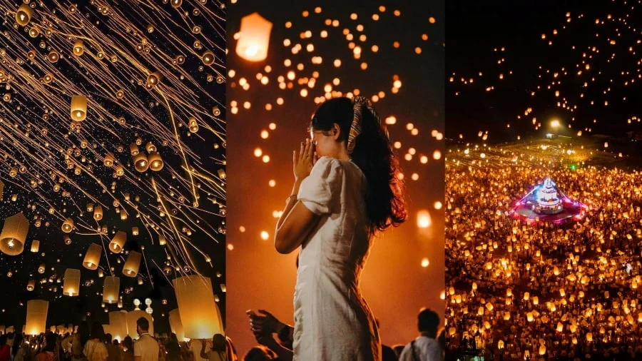 Màn thả đèn Khom Loy ngoạn mục là điểm nhấn của lễ hội khiến nhiều du khách bất ngờ và thích thú