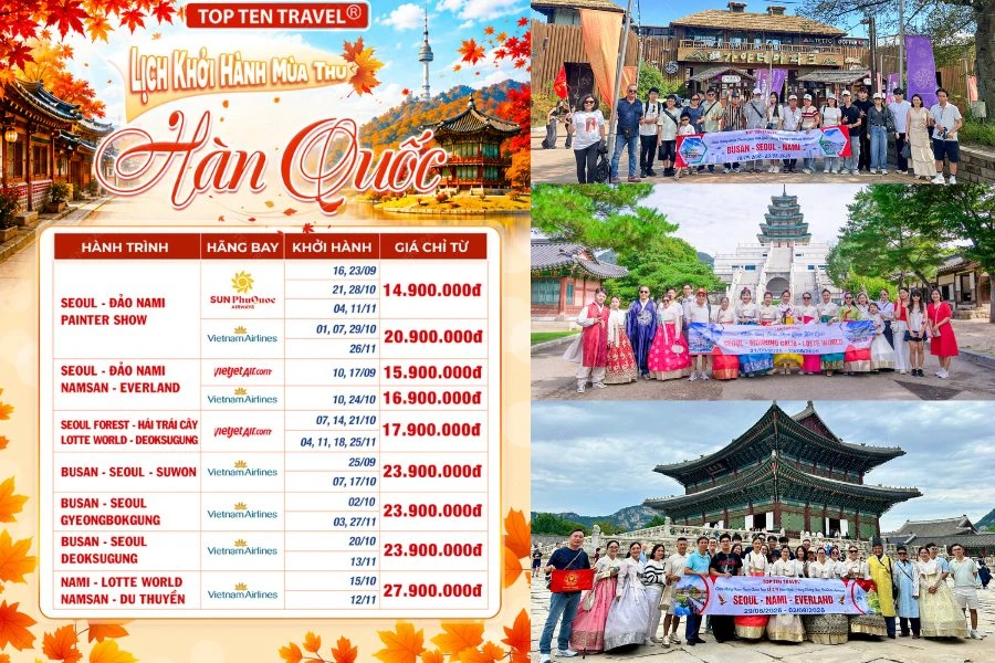 Các hành trình tour Hàn Quốc của Top Ten Travel có lịch trình đa dạng, các dịch vụ cao cấp, giá thành tốt