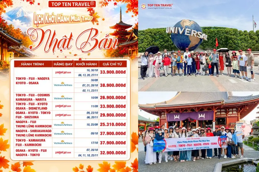 Lịch khởi hành tour Nhật Bản siêu hot tại Top Ten Travel