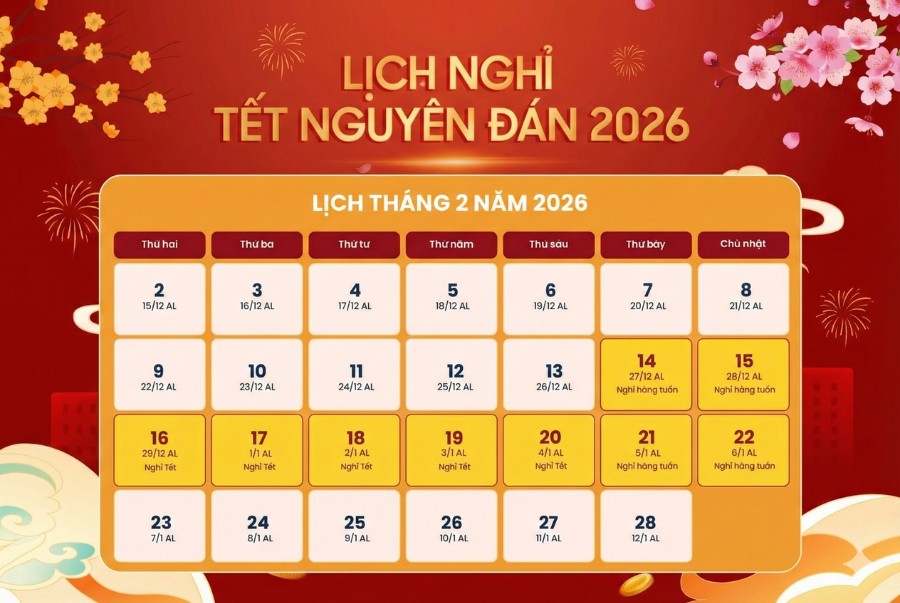 Lịch nghỉ tết 2026 mới nhất do Bộ Nội Vụ cập nhật