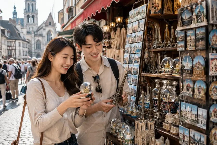 Du khách lựa chọn các món quà lưu niệm mang đậm dấu ấn văn hóa Châu Âu
