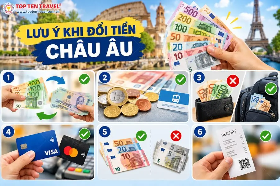 Những lưu ý đổi tiền Euro đi du lịch Châu Âu