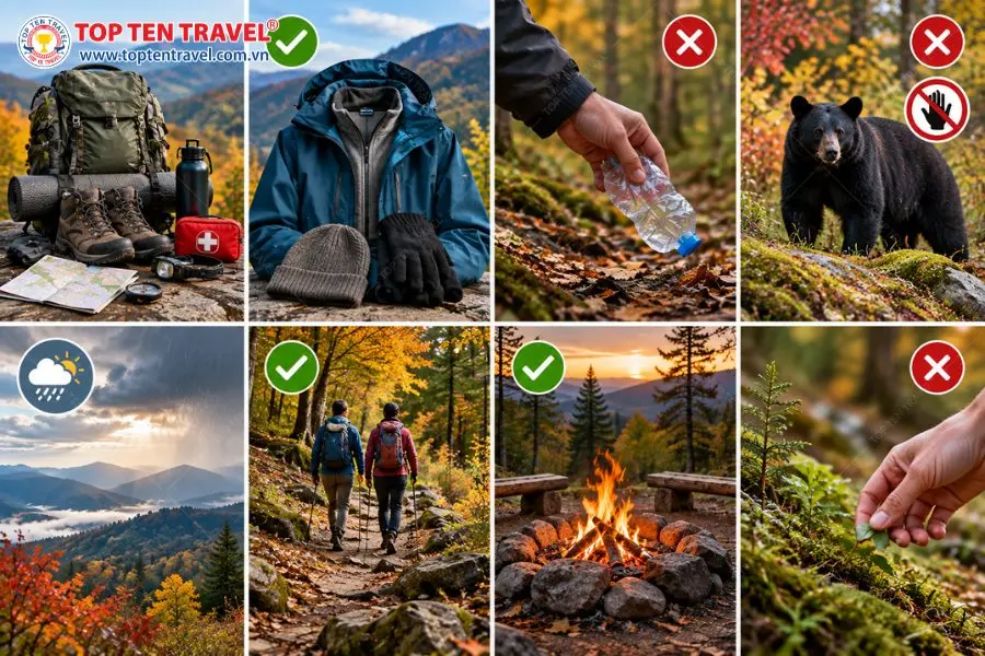 Chuẩn bị trang phục, trang thiết bị và tuân thủ nguyên tắc bảo vệ thiên nhiên khi khám phá Great Smoky Mountains