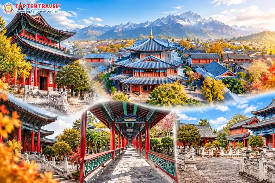 Mộc Phủ thu hút du khách bởi quần thể kiến trúc cổ quy mô lớn với những mái ngói và hành lang mang đậm nét truyền thống.