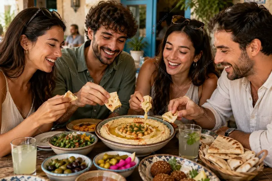 Hummus gây ấn tượng với vị béo nhẹ từ đậu gà và dầu olive đặc trưng của ẩm thực Trung Đông Địa Trung Hải