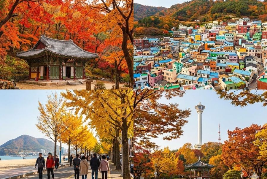 Mùa thu Busan khoác lên mình chiếc áo vàng đỏ đặc trưng vô cùng bình yên