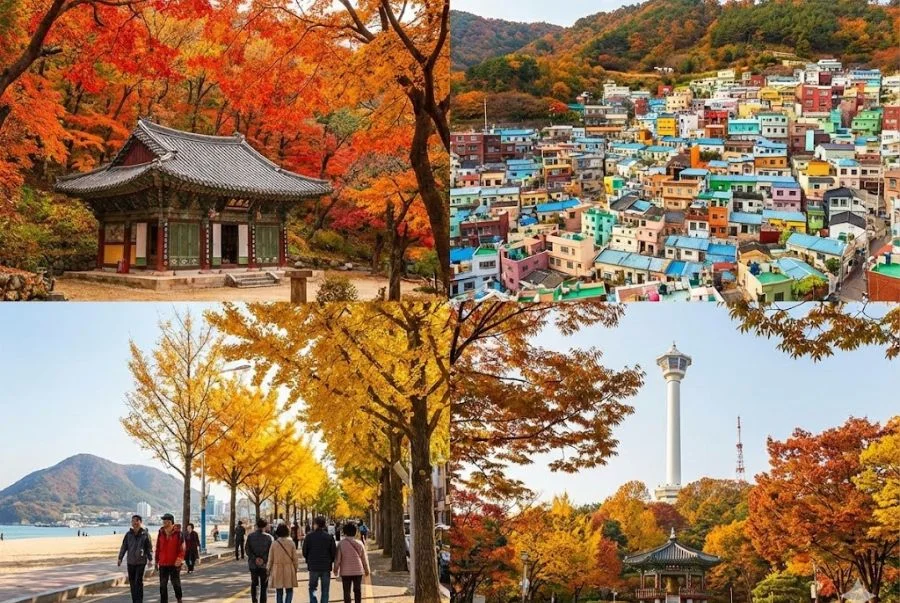 Mùa thu Busan khoác lên mình chiếc áo vàng đỏ đặc trưng vô cùng bình yên